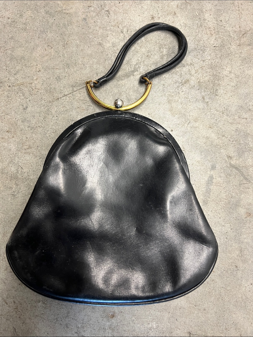 Black Leather Top-Handle Women's Bag with Gold Accent